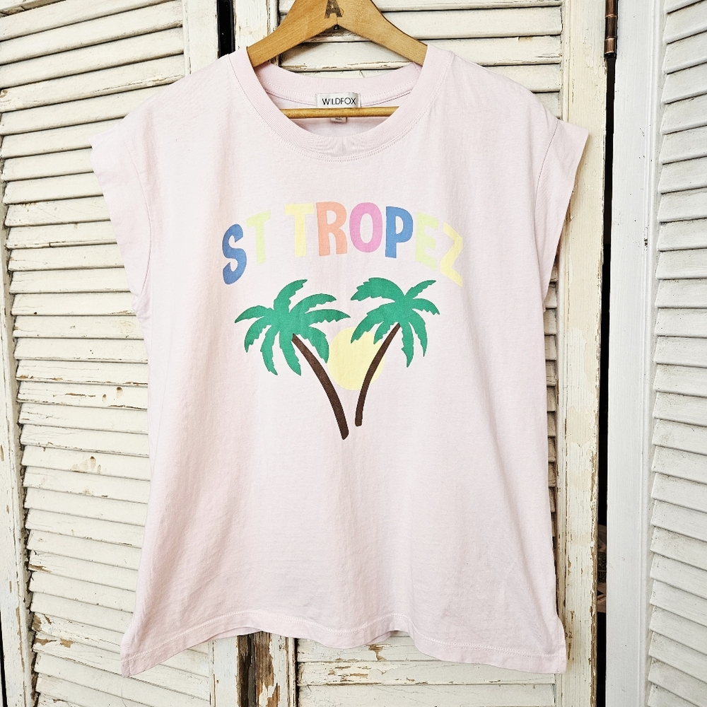 Wildfox St. Tropez Soft Pink Cotton Muscle Tee Medium